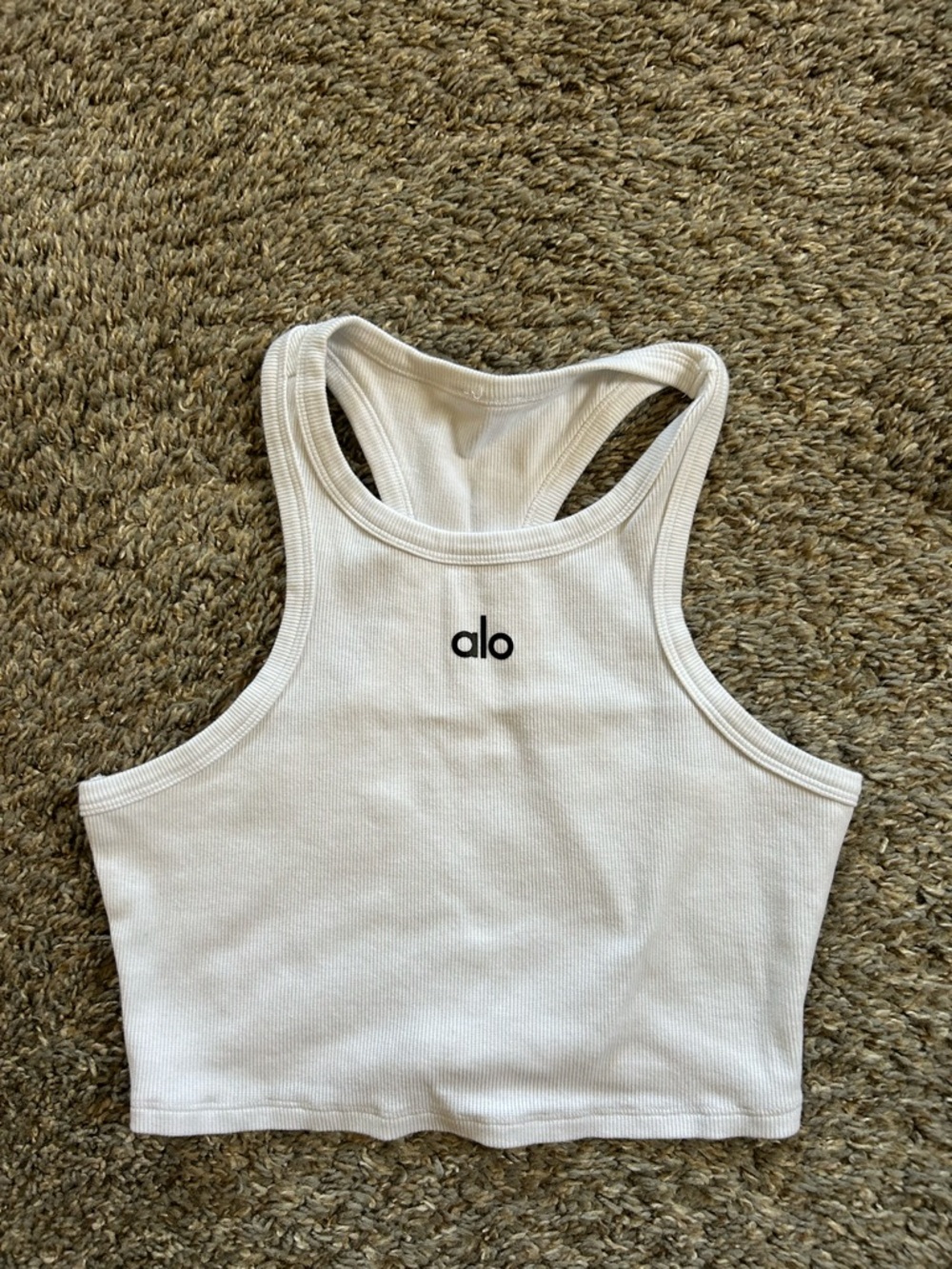 ALO Yoga White Ribbed Racerback Crop Tank